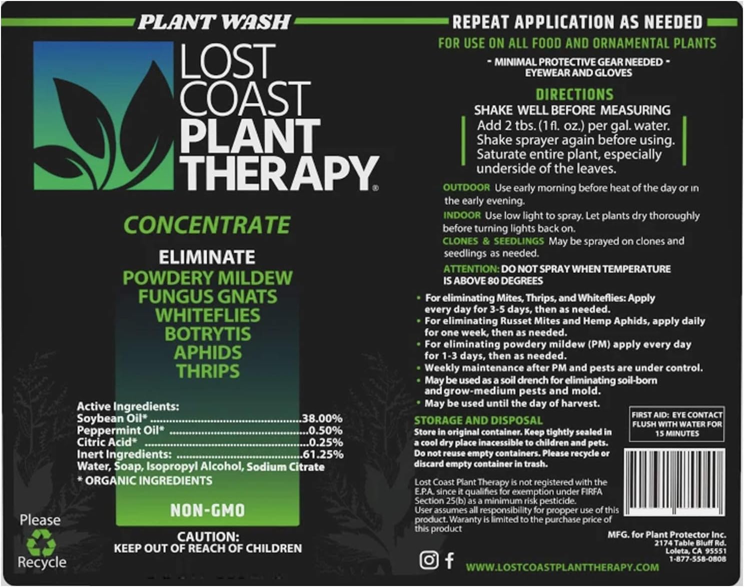 Lost Coast Plant Therapy Insecticide, Miticide, Fungicide Label