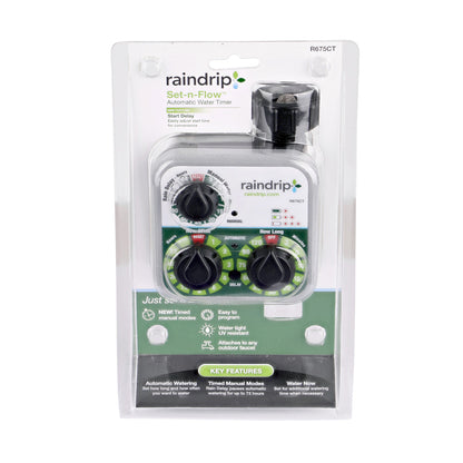 Raindrip Set-N-Flow Analog 3 Dial Water Timer, Packaging