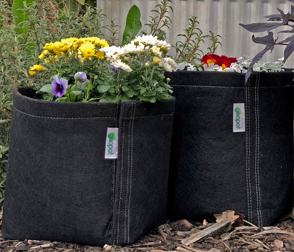 GeoPot Fabric Pots Black Round Bottom with Flowers