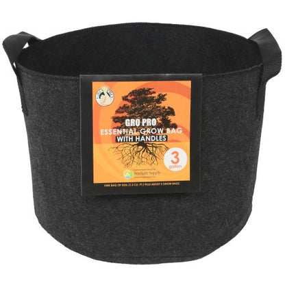 Gro Pro Essential Round Fabric Pots with Handles, Black