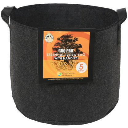 Gro Pro Essential Round Fabric Pots with Handles, Black